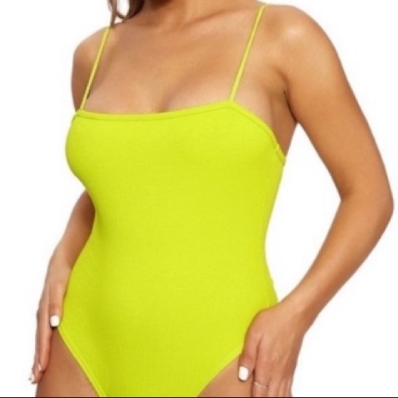 NWT NAKED WARDROBE SNATCHED STRETCH RIB LIME GREEN RIBBED BODYSUIT BODYCON TOP L - Picture 10 of 11